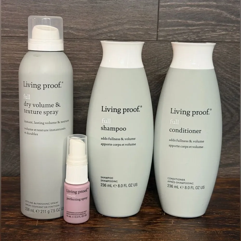 Living Proof Full Haircare Bundle Shampoo/Conditioner/Dry Volume Spray/Mini, New